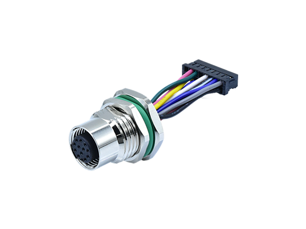 M12 A-Coding 12Pins Female Panel Connector (Front Lock M16×1.5) With Cable, HOUSING Connector At The End